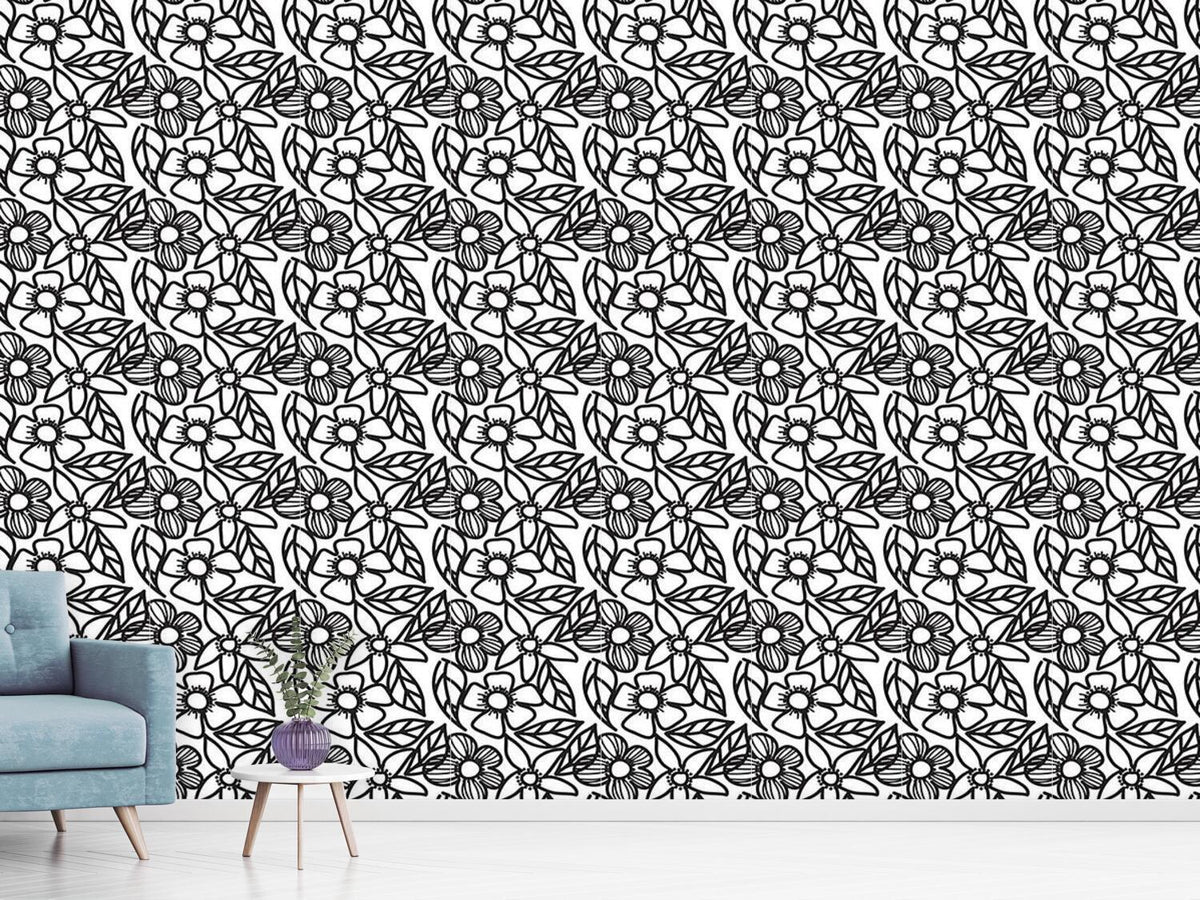 patterned-wallpaper-flower-doodles-black-and-white