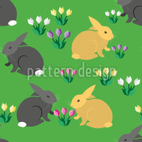 patterned-wallpaper-rabbits-on-a-field-with-crocus