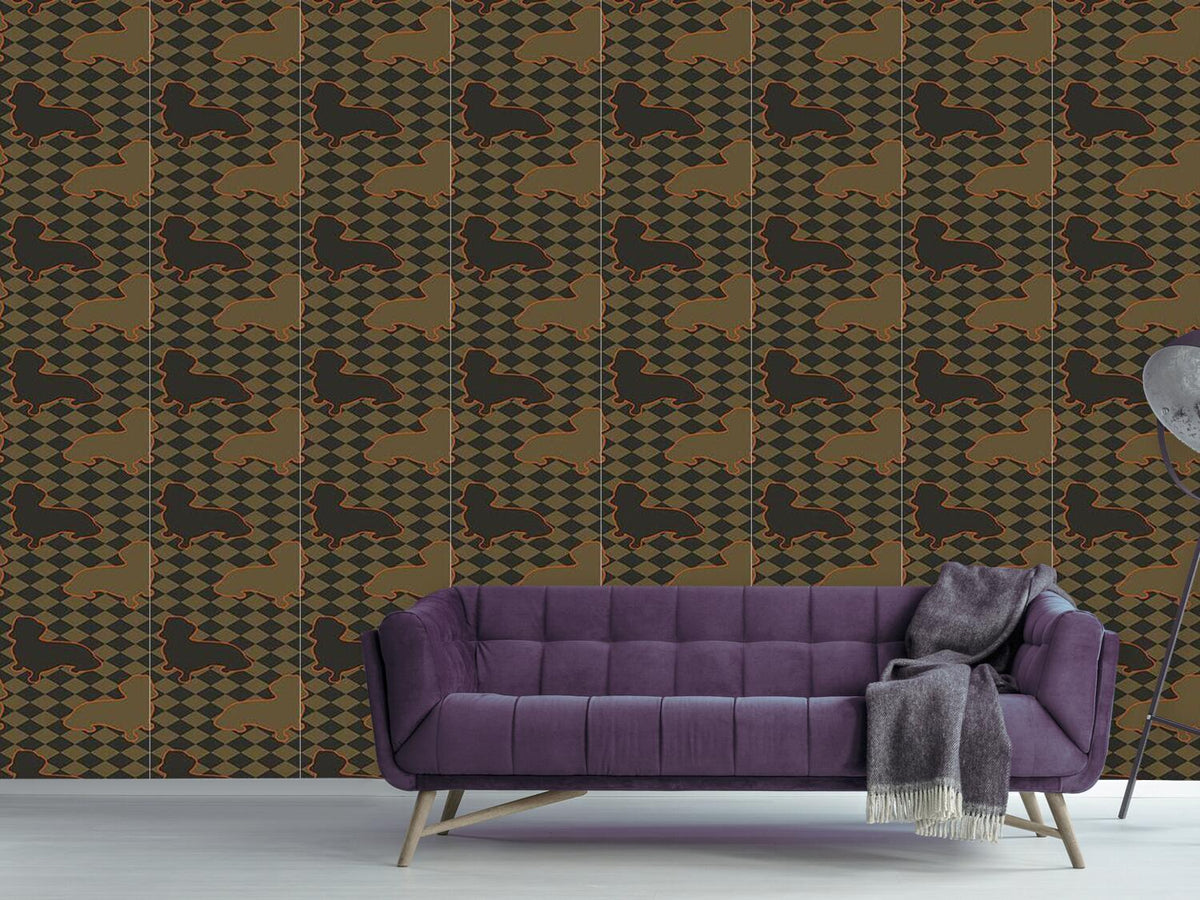 patterned-wallpaper-dachshunds-master-is-check-mate