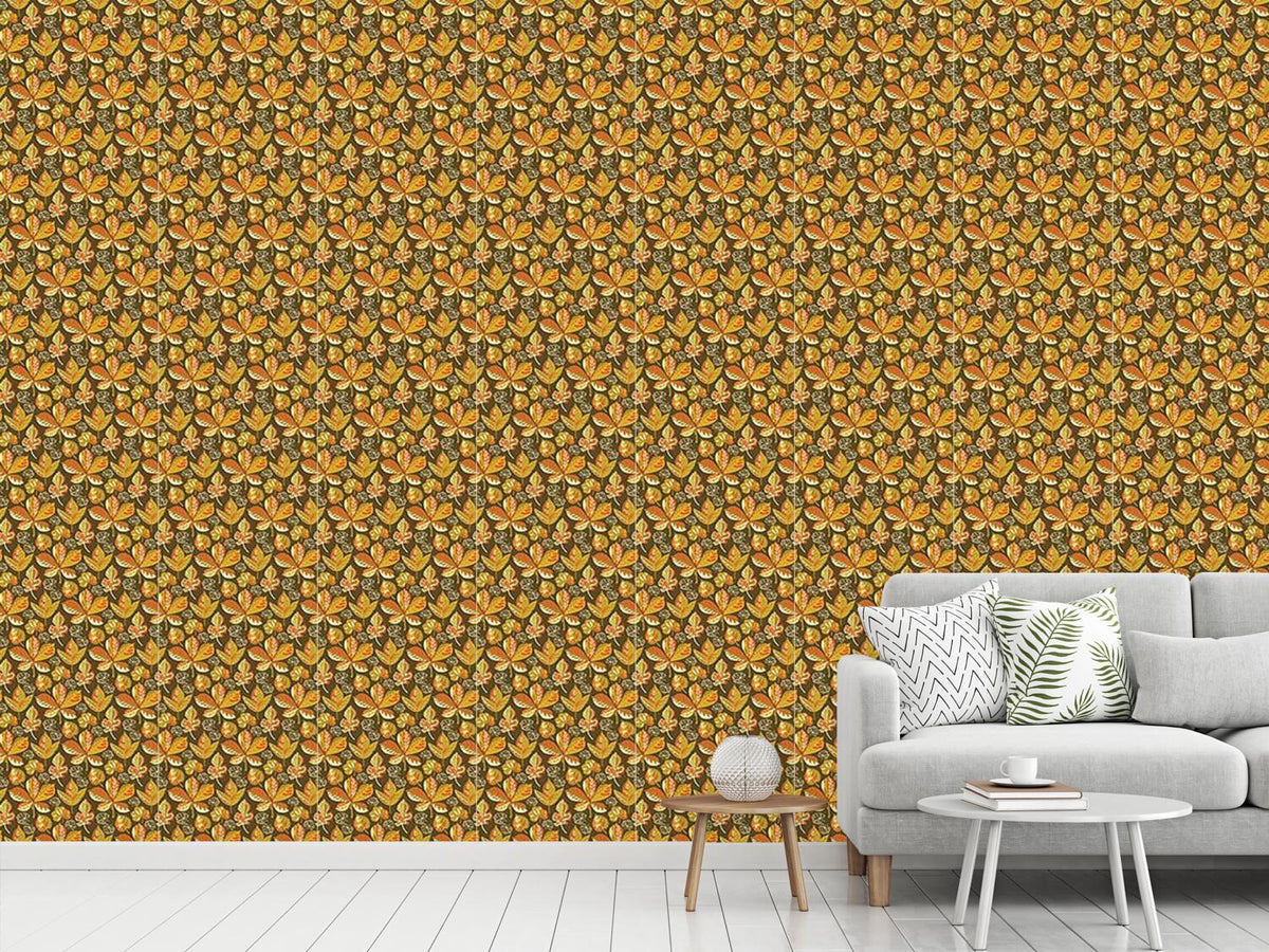 patterned-wallpaper-golden-leaves-evening