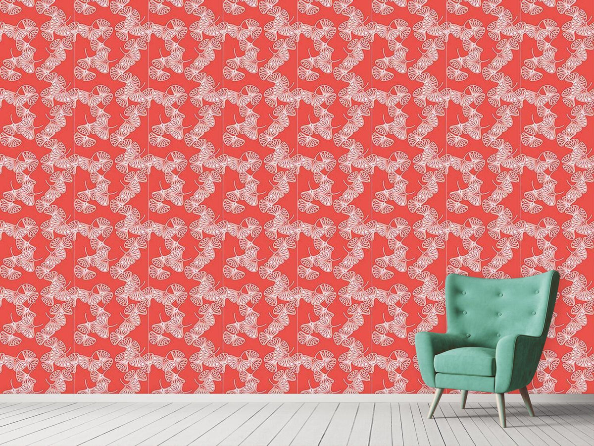 patterned-wallpaper-ginkgo-red