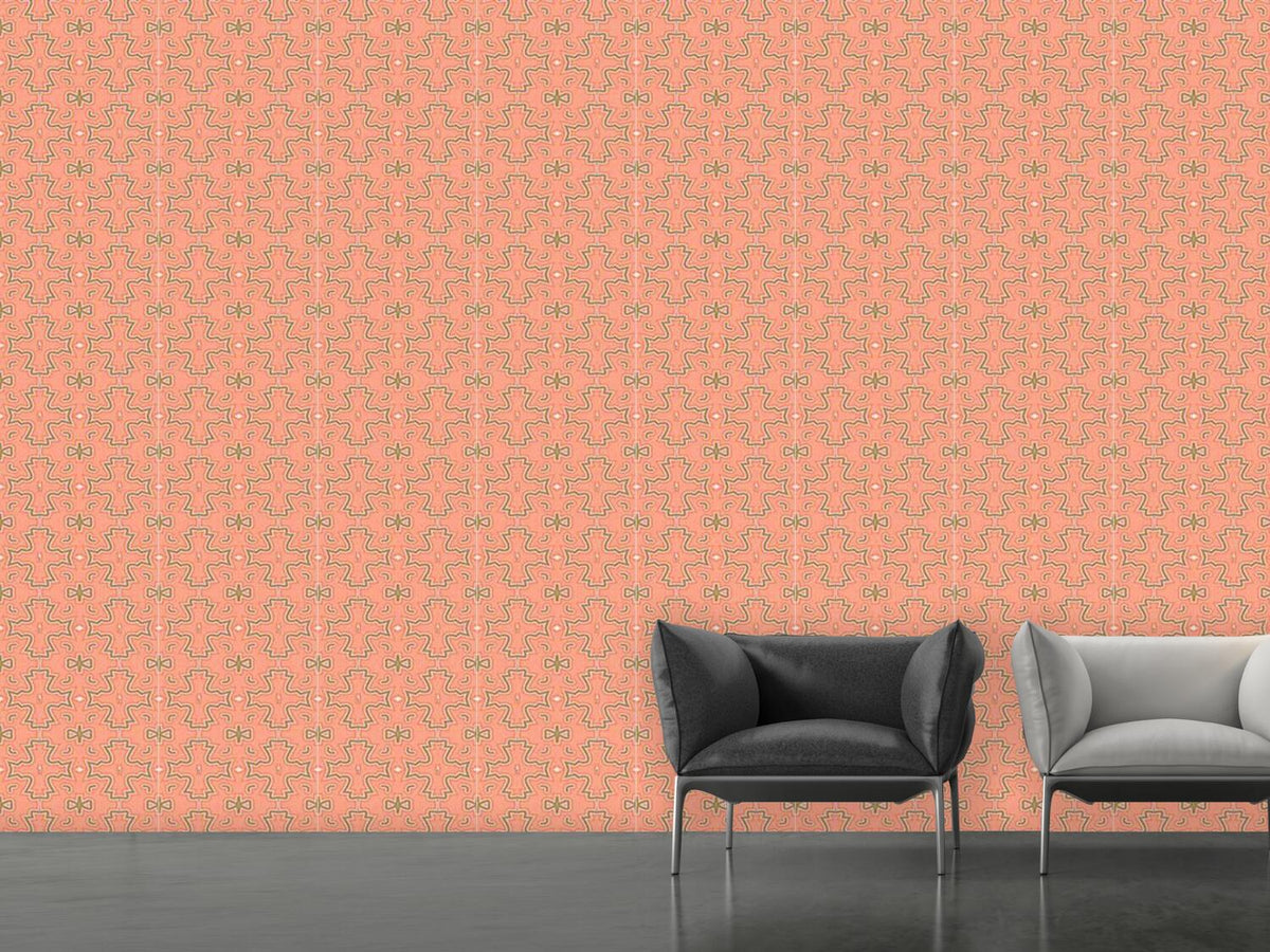 patterned-wallpaper-salmon-colored-crosses