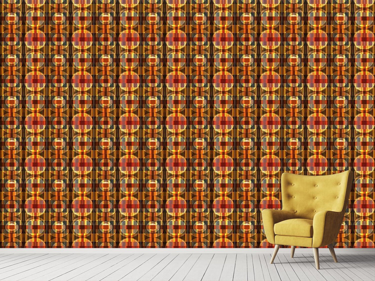 patterned-wallpaper-circles-on-the-parquet-floor