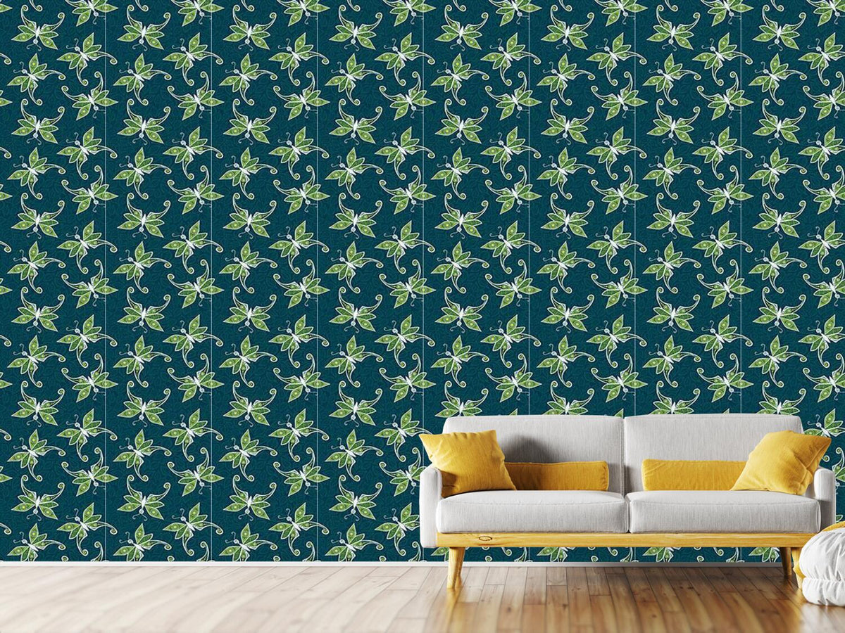 patterned-wallpaper-butterflies-on-foliage