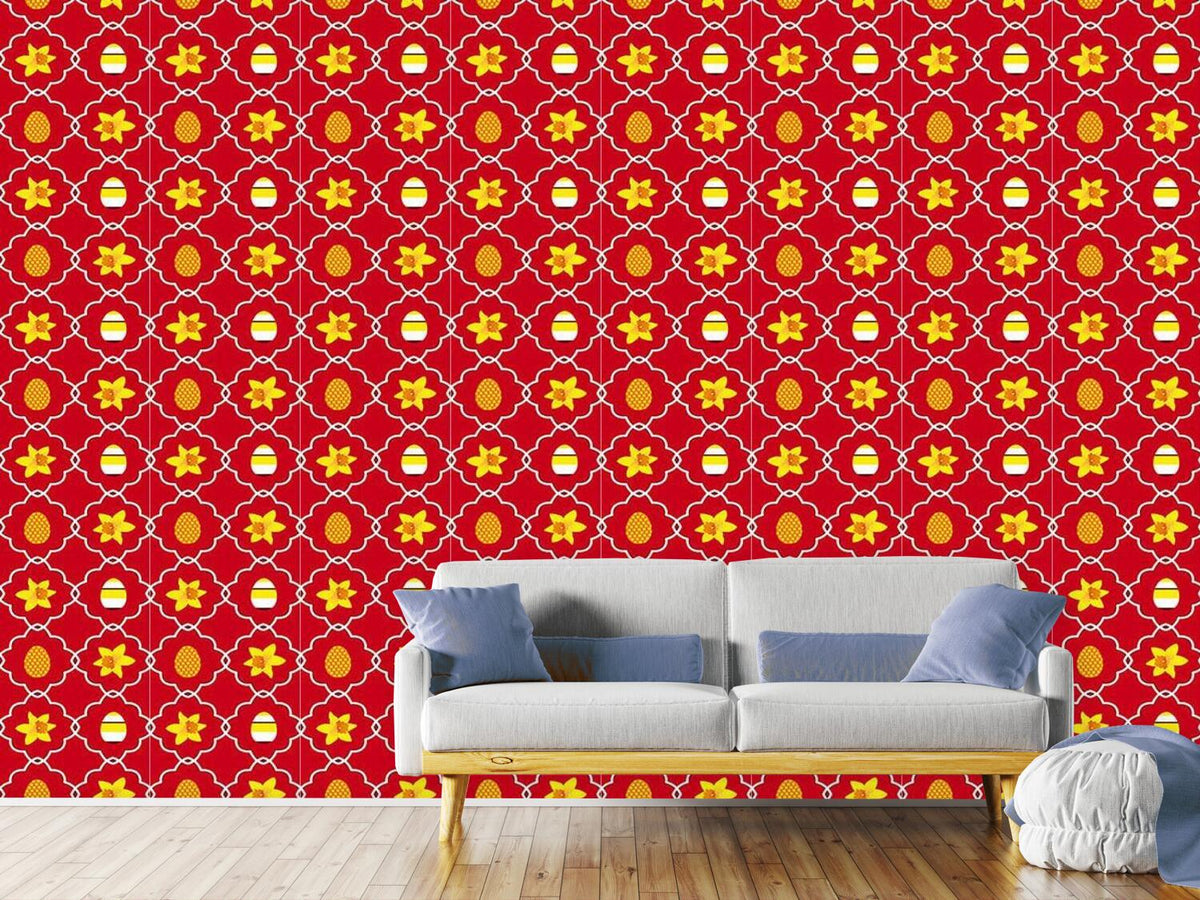 patterned-wallpaper-easter-daffodils-red