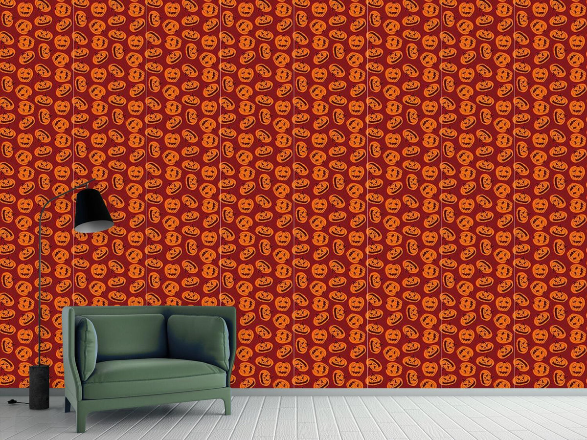 patterned-wallpaper-pumpkin-heads-brown