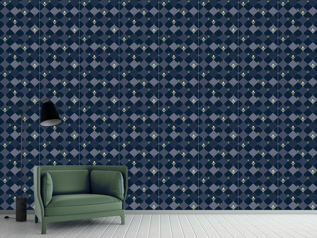 patterned-wallpaper-checkerboard-flowers